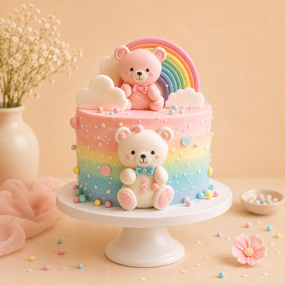 Pastel Rainbow Bear Cake — Krispie's Hyderabad