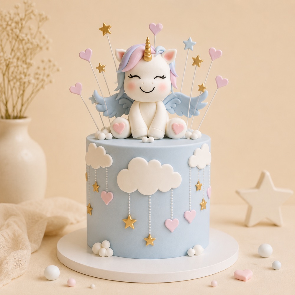 Winged Baby Unicorn Hearts Cake — Krispie's Hyderabad