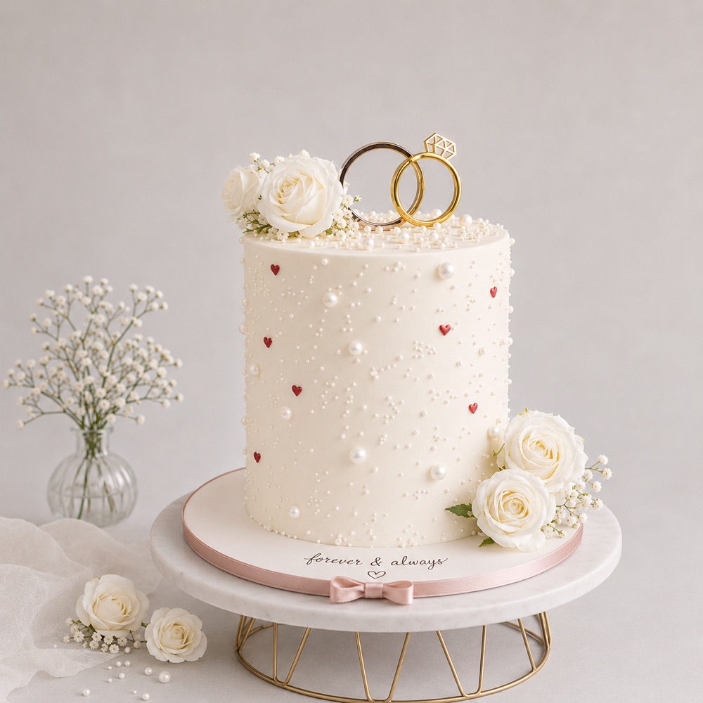 Pearl Hearts Engagement Cake — Krispie's Hyderabad