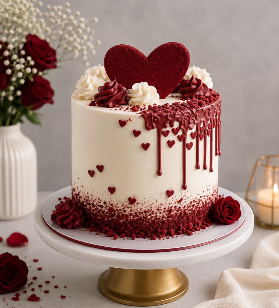 Red Velvet Hearts Romantic Cake — Krispie's Hyderabad
